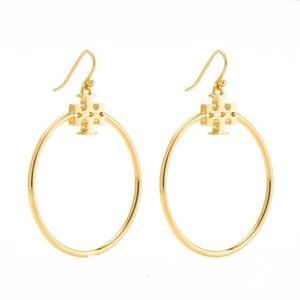 TORY BURCH Gold T Stacked Logo Hoop Earrings